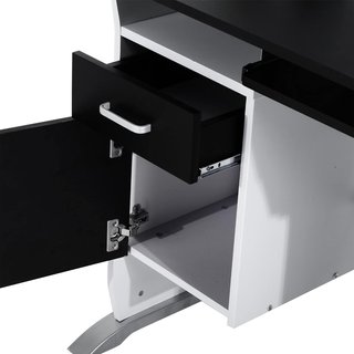 Escritorio para Computadora 100X52X75 Cm en MDF y Metal, Escritorio PC con Estante para Teclado, Armario y Cajón, Blanco y Negro