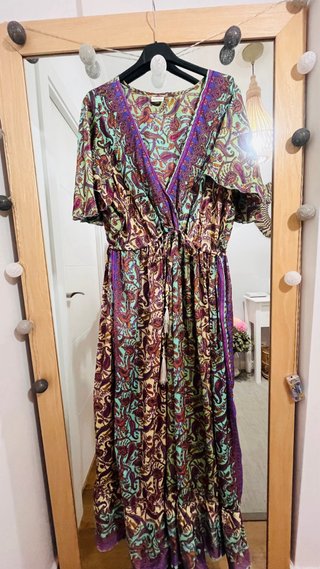 Vestido Maxi Seda Estampado Vintage