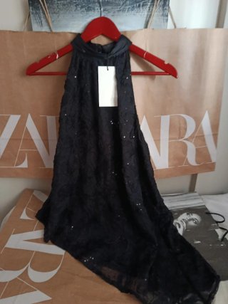 Top Asimétrico Lentejuelas Zara Talla L
