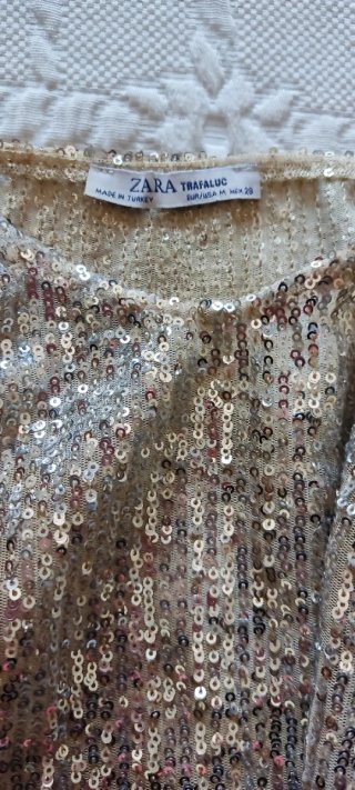 Top Zara lentejuelas beige/plata Talla única