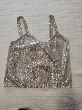 Top Zara lentejuelas beige/plata Talla única