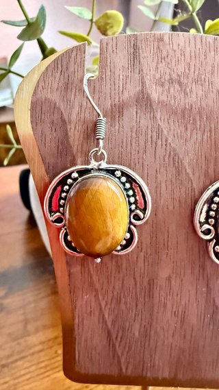 Pendientes Plata Ley Ojo de Tigre Artesanales