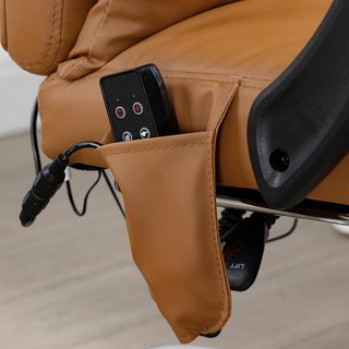 Sedia da ufficio ergonomica con massaggio e riscaldamento, sedia da scrivania reclinabile con schienale alto e poggiapiedi, in pelle PU per computer, marrone chiaro