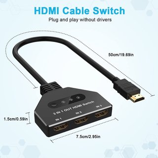Conmutador, Splitter, Switch HDMI 4K@60Hz, 3 en 1