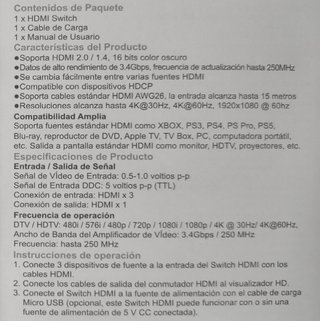 Conmutador, Splitter, Switch HDMI 4K@60Hz, 3 en 1