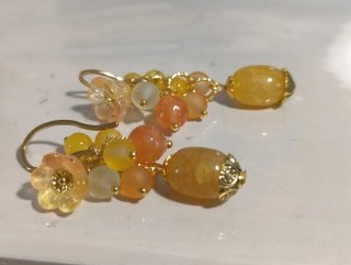 Orecchini giada arancione fiori vetro Murano