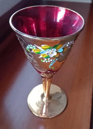 N.2 Bicchieri Murano Rosso Decorati