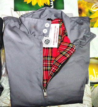 Giacca Harrington Grigia con Fodera Tartan