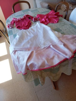 Vestido Sevillanas Niña Rosa y Blanco