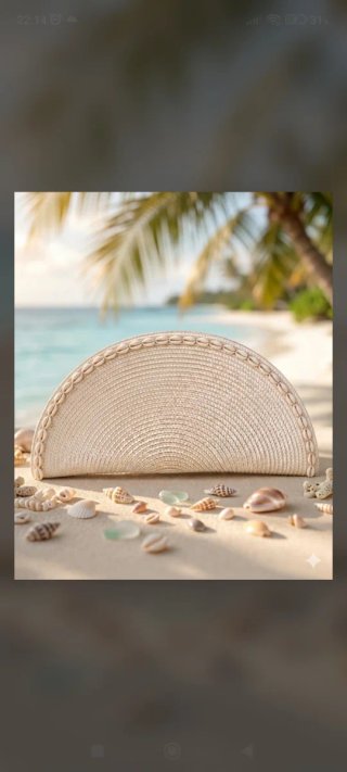 Bolso de mano de rafia conchas