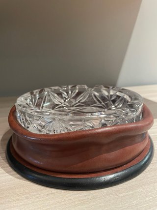 Posacenere Cristallo e Pelle Nova Tecno '60
