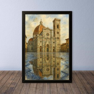 Cornice con Dipinto Acquarello Firenze in Tela S2