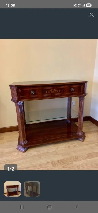 Mesa consola de madera y cristal