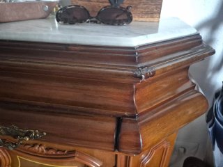 Mueble recibidor madera y mármol +espejo