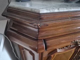 Mueble recibidor madera y mármol +espejo