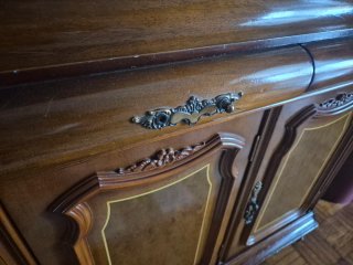 Mueble recibidor madera y mármol +espejo