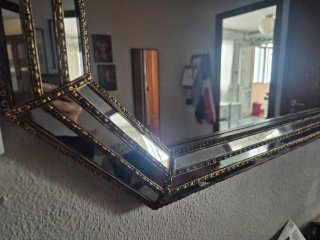 Mueble recibidor madera y mármol +espejo