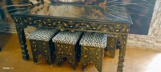 Mesa de salón Marroquí, taburetes,y mesa de centro