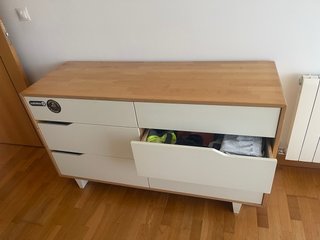 Cómoda 6 cajones madera y blanco