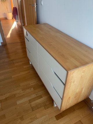 Cómoda 6 cajones madera y blanco