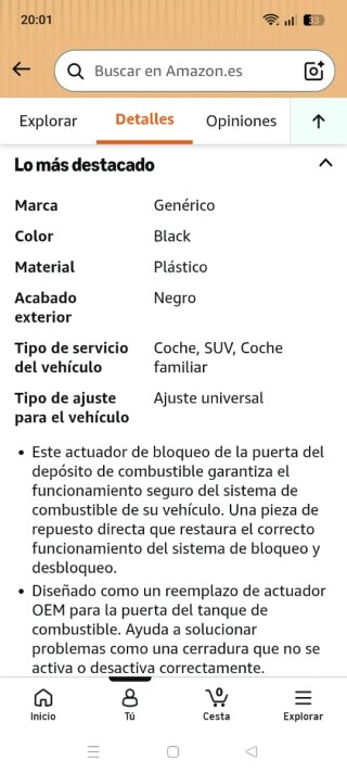 Tapa gasolina: motor actuador bloqueo combustible