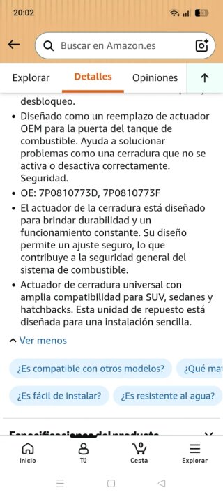 Tapa gasolina: motor actuador bloqueo combustible
