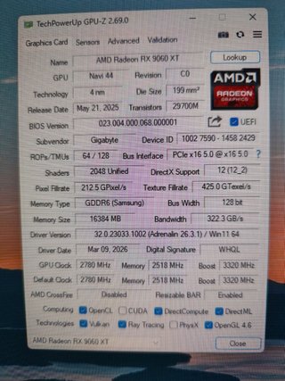Gigabyte AMD Radeon RX 9060 XT Gaming OC 16gigas