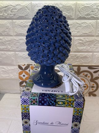 Lampada pigna blu in porcellana 25cm