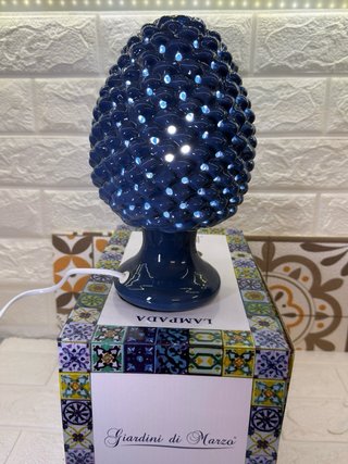 Lampada pigna blu in porcellana 25cm