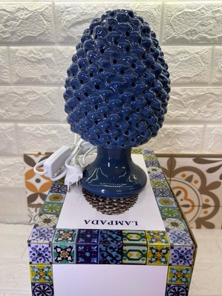 Lampada pigna blu in porcellana 25cm