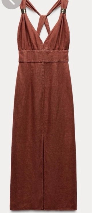 Vestido Zara Lino Marrón