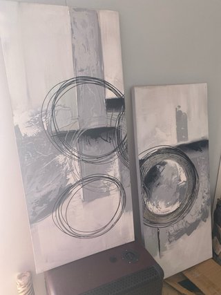 Set di 2 quadri astratti grigi e bianchi