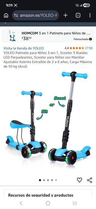 Patinete evolutivo 3 ruedas luces Yoleo