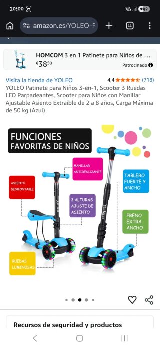 Patinete evolutivo 3 ruedas luces Yoleo
