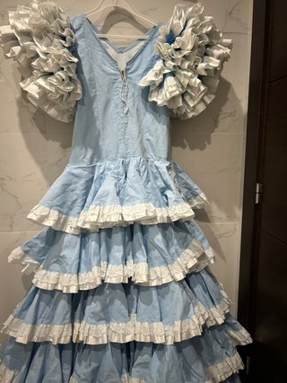 Traje Flamenca Celeste y Blanco