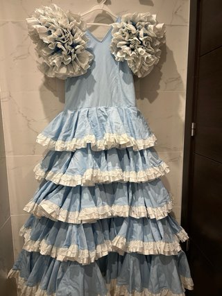 Traje Flamenca Celeste y Blanco
