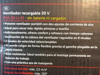 Ventilador Parkside de bateria