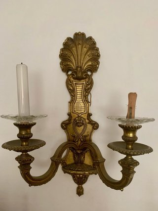 Juego 2 Candelabros y 2 Lámparas Antiguas bronce