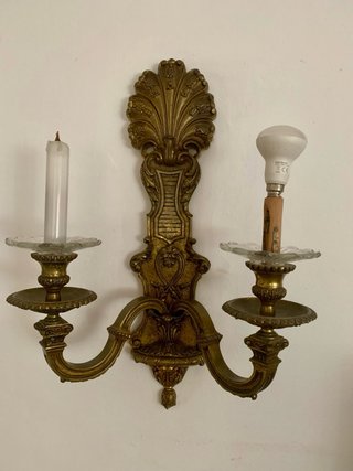 Juego 2 Candelabros y 2 Lámparas Antiguas bronce