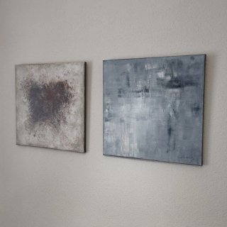 Coppia di quadri astratti beige e grigi