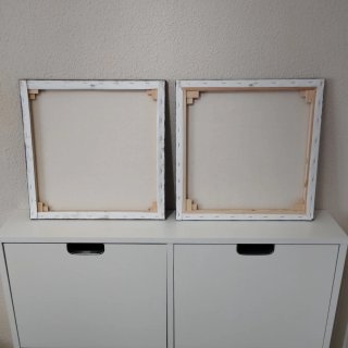 Coppia di quadri astratti beige e grigi