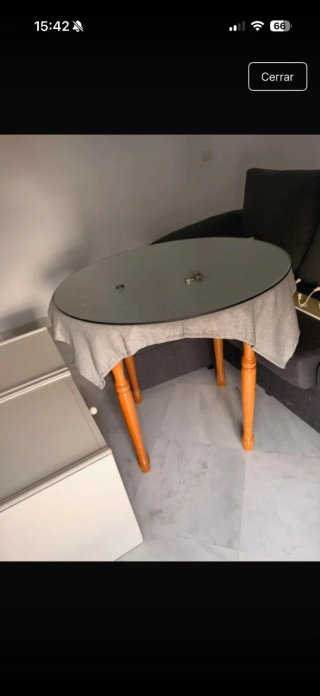 Mesa redonda cristal y madera naranja