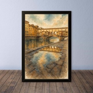Cornice con Dipinto Acquarello Firenze in Tela S2
