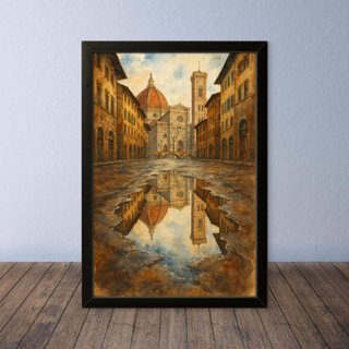 Cornice con Dipinto Acquarello Firenze in Tela S2