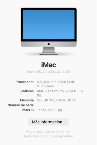 iMac 3.6 GHz Intel Core i9 10 núcleos