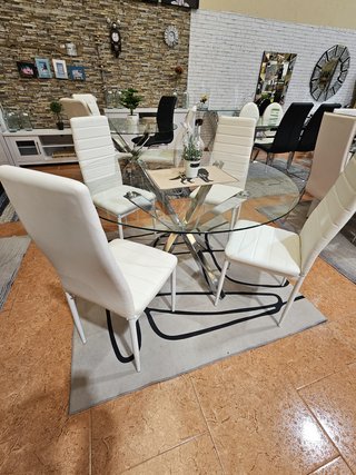 OFERTA DE MESA REDONDA DE CRISTAL + 4 SILLAS