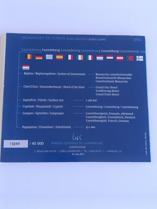 Cartera Monedas Luxemburgo Euro 2004 Calidad BU SC