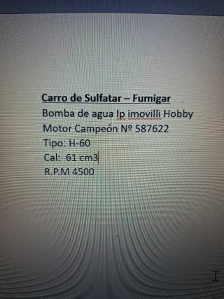 Carro sulfatar y Fumigar con Motor de gasolina