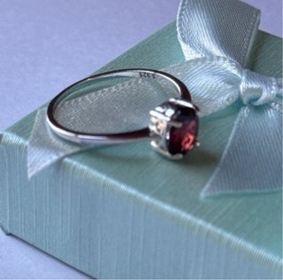 Anillo Plata Diamante Rojo Elegante
