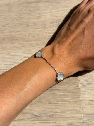 Pulsera Plata Ley Trébol Blanco